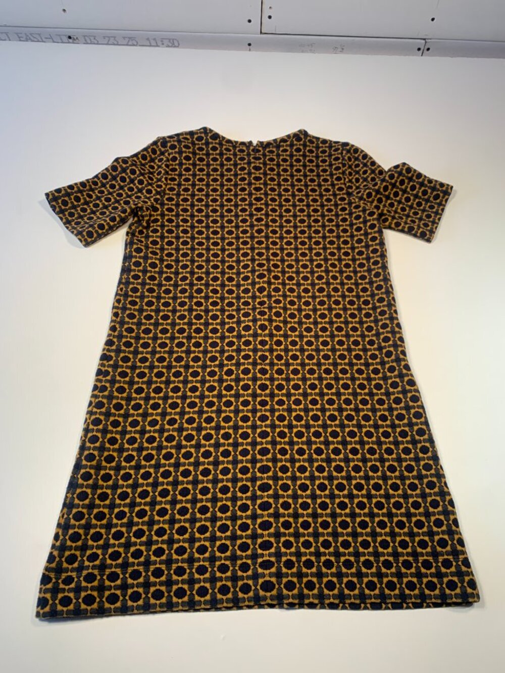 LOFT Geometric Print Shift Dress Mustard Navy Short Sleeve Small Boho Retro - Picture 10 of 10